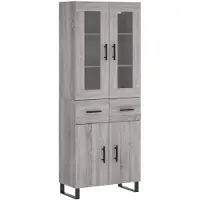 vidaXL Hoge kast 69,5x34x180 cm bewerkt hout grijs sonoma eikenkleurig