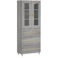 vidaXL Hoge kast 69,5x34x180 cm bewerkt hout grijs sonoma eikenkleurig