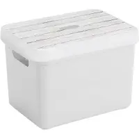 Sunware Opbergbox/mand - wit - 18 liter - met deksel hout kleur - Opbergbox
