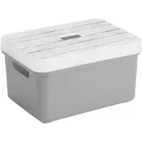 Sunware Opbergbox/mand - lichtgrijs - 13 liter - met deksel hout kleur - Opbergbox
