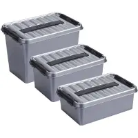 Sunware Opberg boxen set 3x stuks 9/6/4 liter kunststof grijs met deksel - Opbergbox