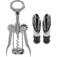 Excellent houseware Hevel kurkentrekker/flessenopener rvs met 2x afsluit/schenk doppen - Kurkentrekkers