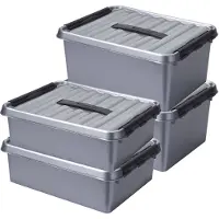 Sunware Opberg boxen set 6x stuks 10 en 15 liter kunststof grijs met deksel - Opbergbox