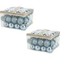 Cosy & Trendy 96x stuks kunststof kerstballen ijsblauw 6 cm in opbergtassen/opbergboxen - Kerstbal