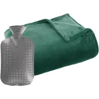 Atmosphera Fleece deken/plaid groen 125 x 150 cm en een warmwater kruik 2 liter - Plaids