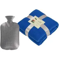 Merkloos Fleece deken/plaid - blauw - 130 x 170 cm - kruik - 2 liter - Plaids