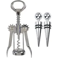 Excellent houseware Hevel kurkentrekker/flessenopener rvs met 2x afsluitdoppen - Kurkentrekkers