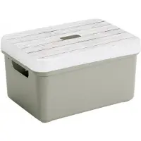 Sunware Opbergbox/mand - lichtgroen - 13 liter - met deksel hout kleur - Opbergbox