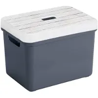Sunware Opbergbox/mand - donkerblauw - 18 liter - met deksel hout kleur - Opbergbox