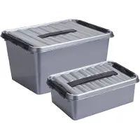 Sunware Opberg boxen set 2x stuks 12 en 22 liter kunststof grijs met deksel - Opbergbox
