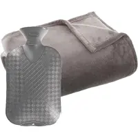 Atmosphera Fleece deken/plaid Grijs 130 x 180 cm en een warmwater kruik 2 liter - Plaids
