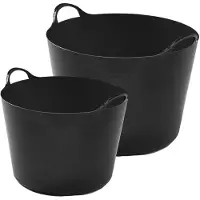 Whitefurze Flexibele emmers - 2x stuks - 14 liter en 39 liter - zwart - Wasmanden