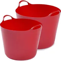 Whitefurze Flexibele emmers - 2x stuks - 14 liter en 26 liter - rood - Wasmanden