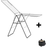 Brabantia HangOn Droogrek 25m - Inklapbaar Wasrek - met Wasknijpertasje - Matt Black