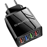 BlueStar Zwarte USB snel lader/Quick Charger 3.0 - USB stekker - USB Lader - Oplader voor Smartphones en Tablets - Thuislader - Universele Adapter met 4 usb poorten - telefoonstekker