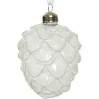 Décoris Dennenappel kerst ornament | (Glas, Wit)