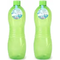Forte Plastics Plasticforte Drinkfles/waterfles/bidon - 2x - 1500 ml - transparant/groen - kunststof - Drinkflessen