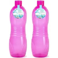 Forte Plastics Plasticforte Drinkfles/waterfles/bidon - 2x - 1000 ml - transparant/roze - kunststof - Drinkflessen