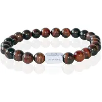 Memphis Kralen Armband Rood Tijgeroog Edelstaal Kraal-19cm