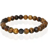 Memphis Kralen Armband Geel Tijgeroog Edelstaal Kraal Zwart-21cm