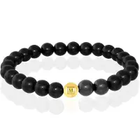 Memphis Kralen Armband Zwarte Onyx Agaat Edelstaal Kraal Goudkleurig-19cm