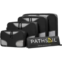 Pathsail Packing Cubes Set 5-Delig - Bagage Organizers - Koffer organizer set - Inclusief was tas - Dark grey