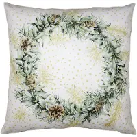 Clayre & Eef Kussenhoes 45x45 cm Groen Wit Polyester Dennenappels Sierkussenhoes Groen Sierkussenhoes