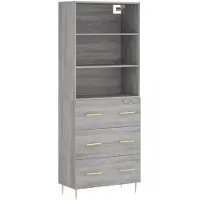 vidaXL Hoge kast 69,5x34x180 cm bewerkt hout grijs sonoma eikenkleurig
