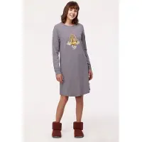 Woody slaapkleed meisjes/dames - marineblauw-beige - gestreept - mammoet - 232-10-DZF-Z/918 - maat S