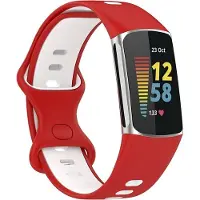 Shop4 - Geschikt voor Bandje voor Fitbit Charge 5 - Siliconen Geperforeerd Rood en Wit