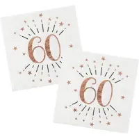 SANTEX Verjaardag feest servetten leeftijd - 20x - 60 jaar - rose goud - 33 x 33 cm - Feestservetten