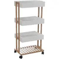 5five Simply Smart Natureo Bamboe Trolley - Wit, 4-laags, 40 x 30 x 87 cm
