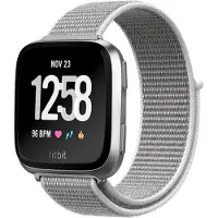 Shop4 - Geschikt voor Bandje geschikt voor Fitbit Versa - Nylon Grijs Wit