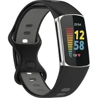 Shop4 - Geschikt voor Bandje voor Fitbit Charge 5 - Siliconen Geperforeerd Zwart en Grijs