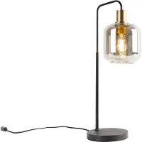 QAZQA Smart tafellamp zwart met goud en smoke glas incl. Wifi A60 - Zuzanna