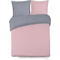 Vision Home VISION Bicolor - Tweezijdig omkeerbaar Dekbedovertrekset - 100% katoen: zacht en soepel - Tweepersoons - Dekbedovertrek 200 x 200 cm met 2 bijhorende slopen - Grijs / Roze - Oekotex gecertificeerd