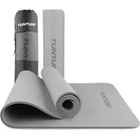 Tunturi Yoga Mat 8mm - Pilates mat - Extra dikke fitness mat - 183x61x0,8 cm - Incl Draagtas - Ecologisch materiaal - Eenvoudig te reinigen - Grijs