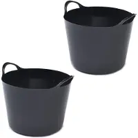 Whitefurze 2x stuks flexibele emmers - 14 liter - Kunststof - Zwart - 32 x 36 x 25 cm - Wasmanden