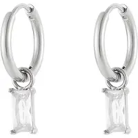 Yehwang Oorbellen langwerpige steen - zilver/wit