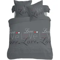 Vision LOVE Dekbedovertrekset - 100% katoen: zacht en soepel - Kingsize - Dekbedovertrek 260 x 240 cm met 2 bijhorende slopen - Donkergrijs - Oekotex gecertificeerd