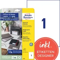 Avery Zweckform AVERY Etiketten 6125 Universele etiketten, permanent klevend A4 Wit 210 x 297 mm 10 Vellen à 1 Etiketten