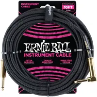 Ernie Ball Braided - Instrumentkabel - Jack Recht/Haaks - 3 Meter - Zwart/Goud - Dubbelgeleider - Gevlochten Mantel