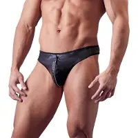 Svenjoyment Underwear - heren string - glanzend met strass en rits - zwart - M
