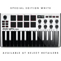 Akai MPK Mini MK3 - 25 toetsen USB MIDI-keyboardcontroller met 8 verlichte drumpads, 8 knoppen, muziekproductiesoftware en Native Instruments Sound Package (NKS-integratie), Wit
