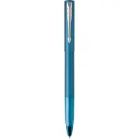 Parker Vector XL rollerballpen | metallic groenblauwe lak op messing met chroom detail | fijne penpunt met zwarte inkt navulling | cadeauverpakking
