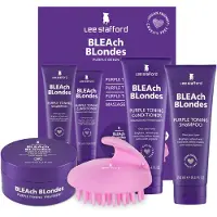 Lee Stafford Bleach Blondes Purple Toning Set - Zilvershampoo, Conditioner & Haarmasker - met Massageborstel