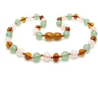 ForDig Wild Sun Barnsteen Ketting Kind - Amber Ketting - Baltische Barnsteen – 36 cm - Cognac / Aventurijn / Rozenkwarts