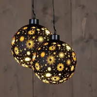 Anna's Collection Anna Collection verlichte kerstballen - 2x st- zwart kosmos - D10 cm - warm wit