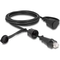 DeLOCK Network Cable RJ45 plug to RJ45 plug Cat.6 STP with protective cap outdoor IP68 dust- and waterproof black 2 m