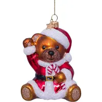 Vondels Kerstornament Glass Multi Bear W/Christmas Dress 9,5 cm
